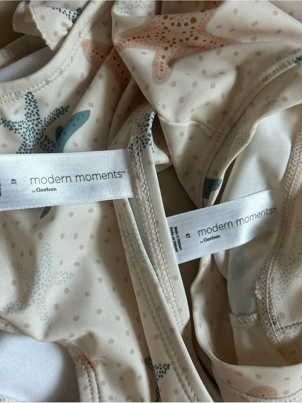 Sibling swim set - Children's Starfish Swim Set - Cream with Blue & Tan Stars